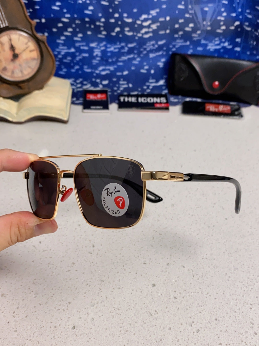 Ray-Ban RB3715M Polarized Square Silver Lens Sunglasses for Men - 359019 - detail image 6