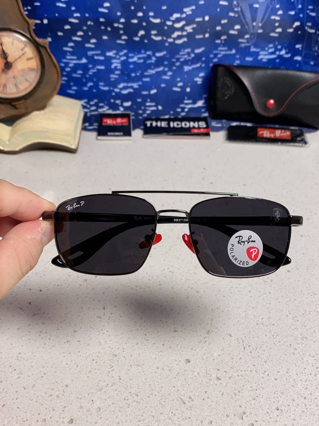Ray-Ban RB3715M Polarized Square Black Lens Sunglasses for Men - 488197 - detail image 4