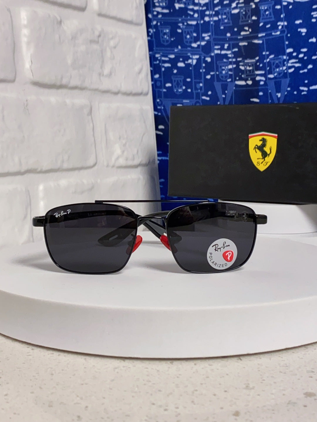 Ray-Ban RB3715M Polarized Square Black Lens Sunglasses for Men - detail image 2