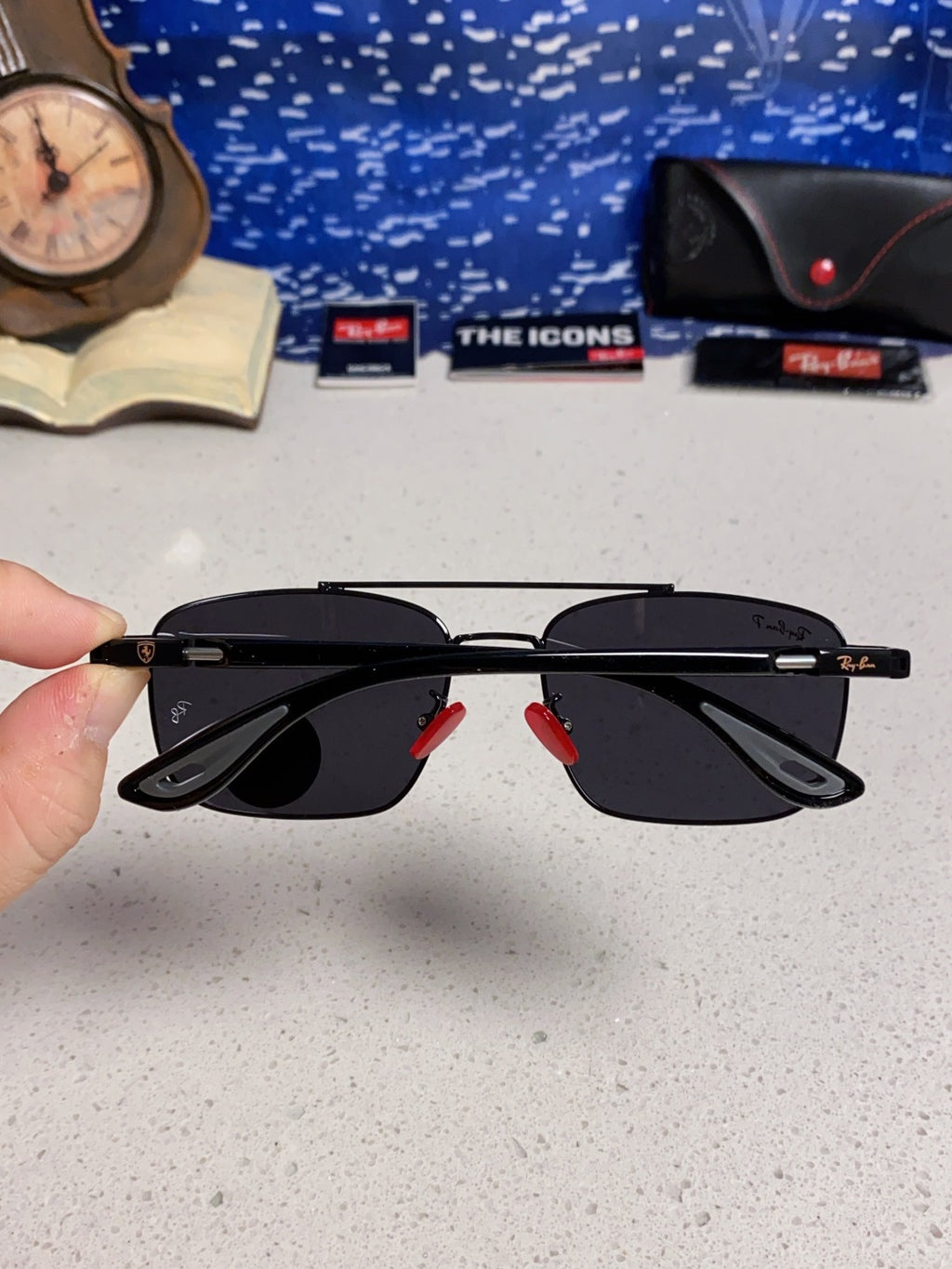 Ray-Ban RB3715M Polarized Square Black Lens Sunglasses for Men - detail image 5
