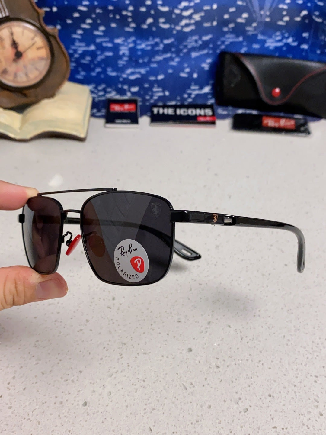 Ray-Ban RB3715M Polarized Square Black Lens Sunglasses for Men - detail image 6