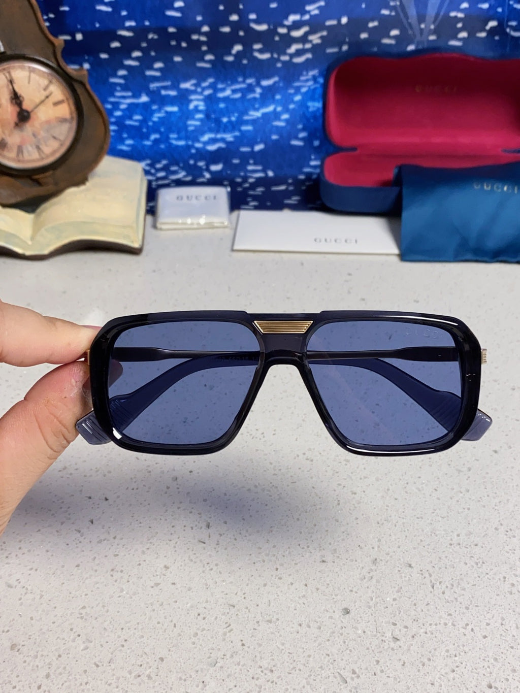 Gucci Metal Aviator Blue Lens Sunglasses for Men & Women - 357963 - detail image 4