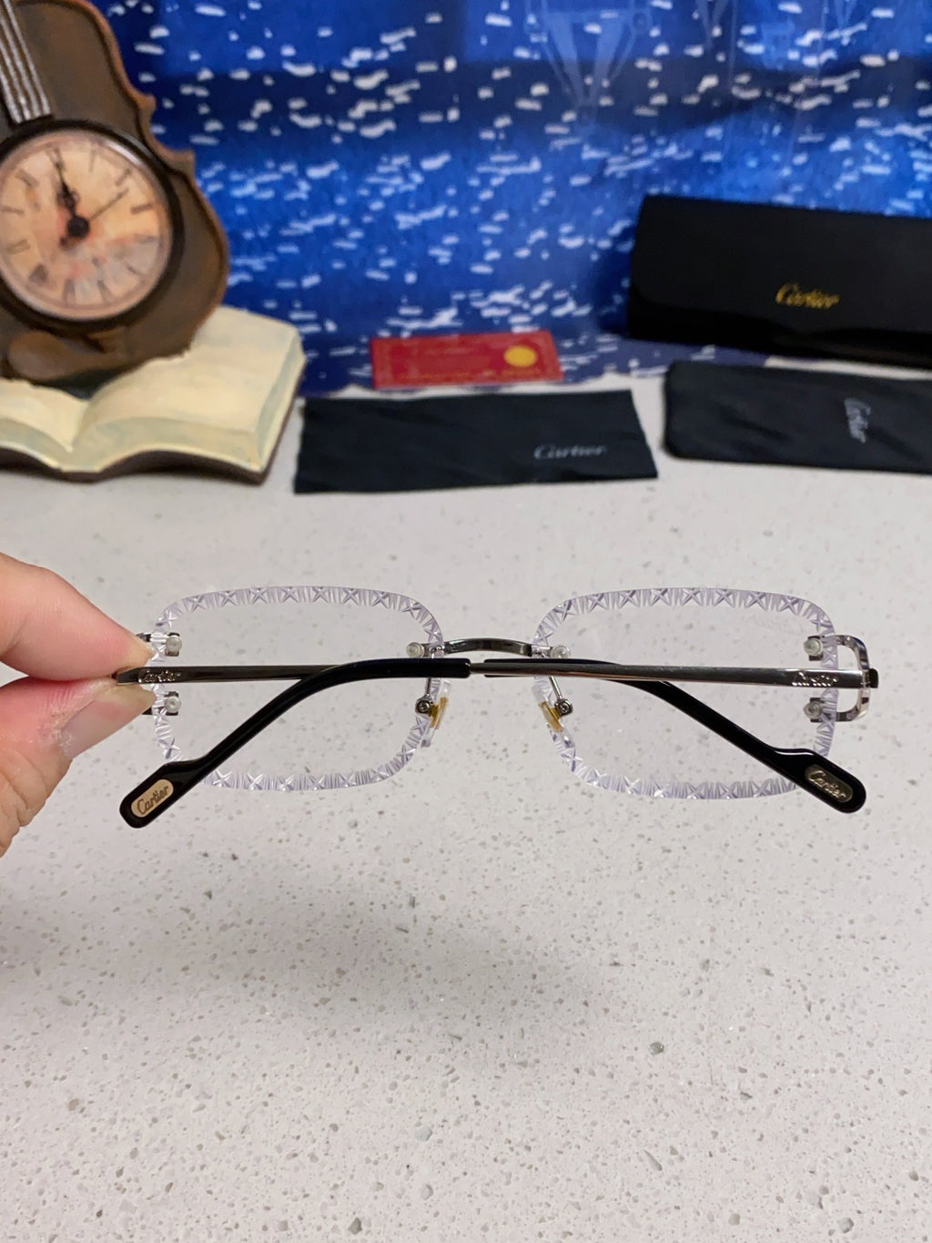 Cartier Metal Square Silver Lens Sunglasses for Men & Women - 998230 - detail image 4