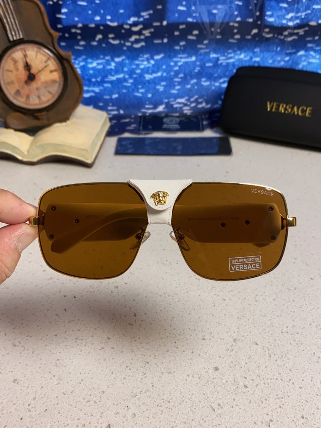 Versace Metal Square Brown Lens Sunglasses for Men & Women - detail image 4