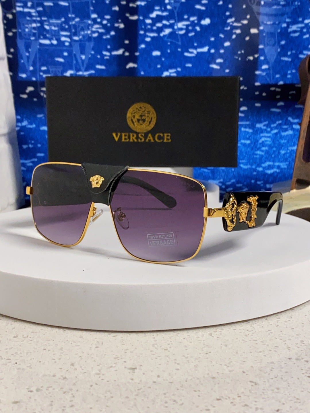 Versace Metal Square Purple Lens Sunglasses for Men & Women