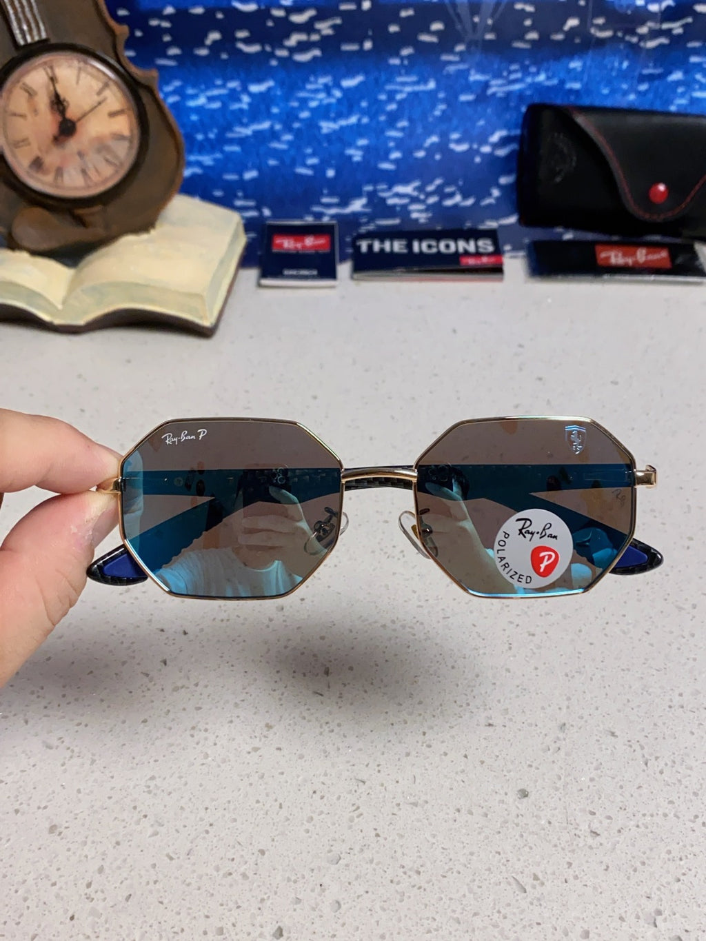 Ray-Ban RB3140 Polarized Square Blue Lens Sunglasses for Men & Women - detail image 4
