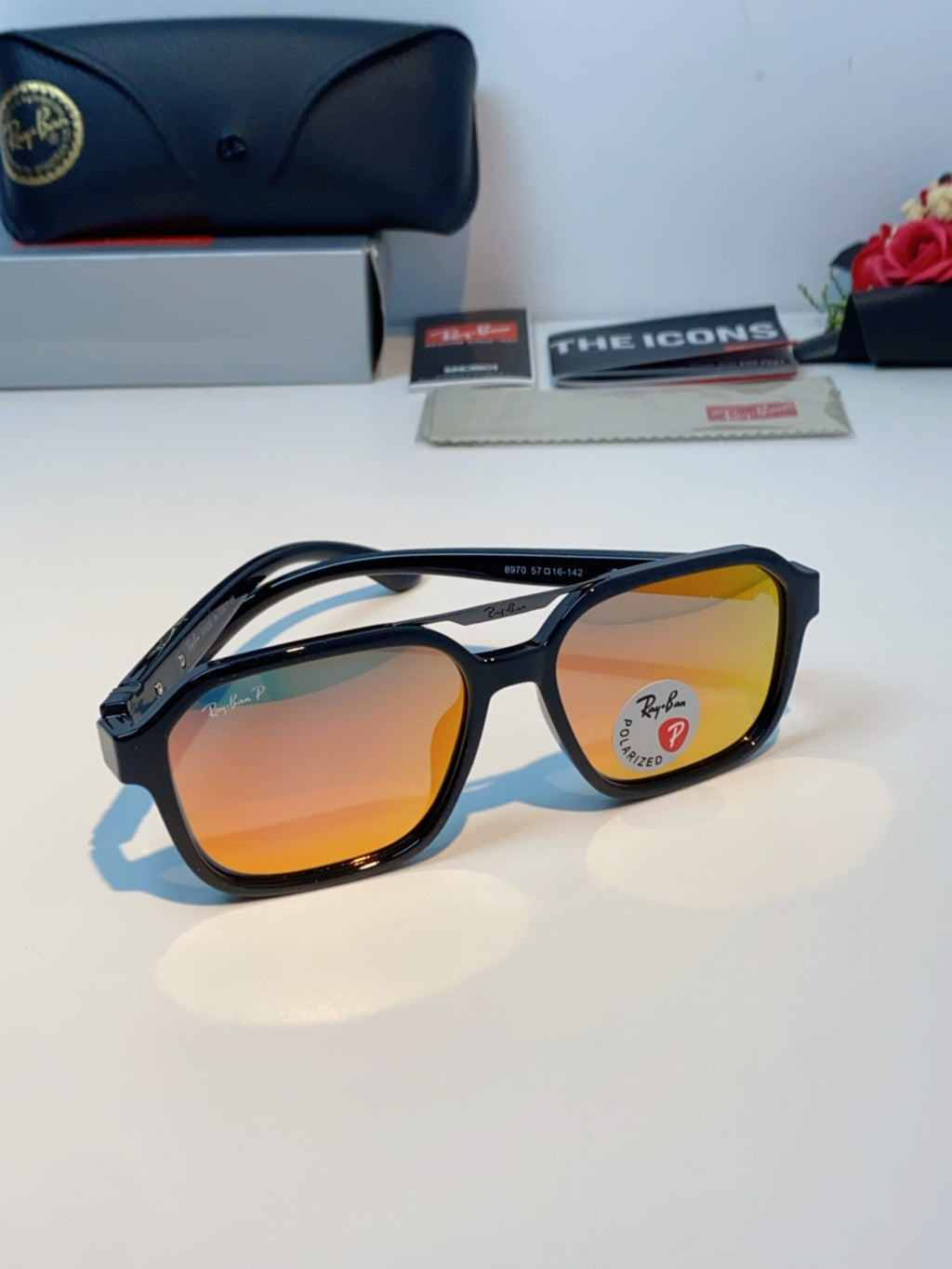 Ray-Ban RB8970 Polarized Square Orange Lens Sunglasses for Men & Women - detail image 2