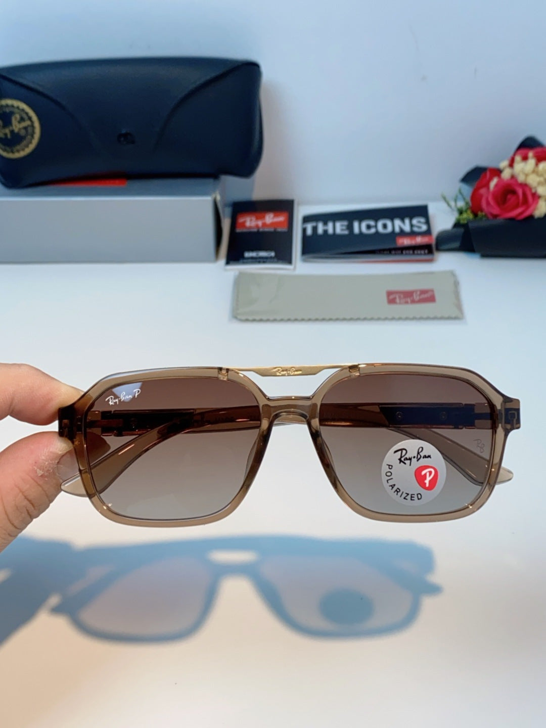 Ray-Ban RB8970 Polarized Square Brown Lens Sunglasses for Men & Women - detail image 4