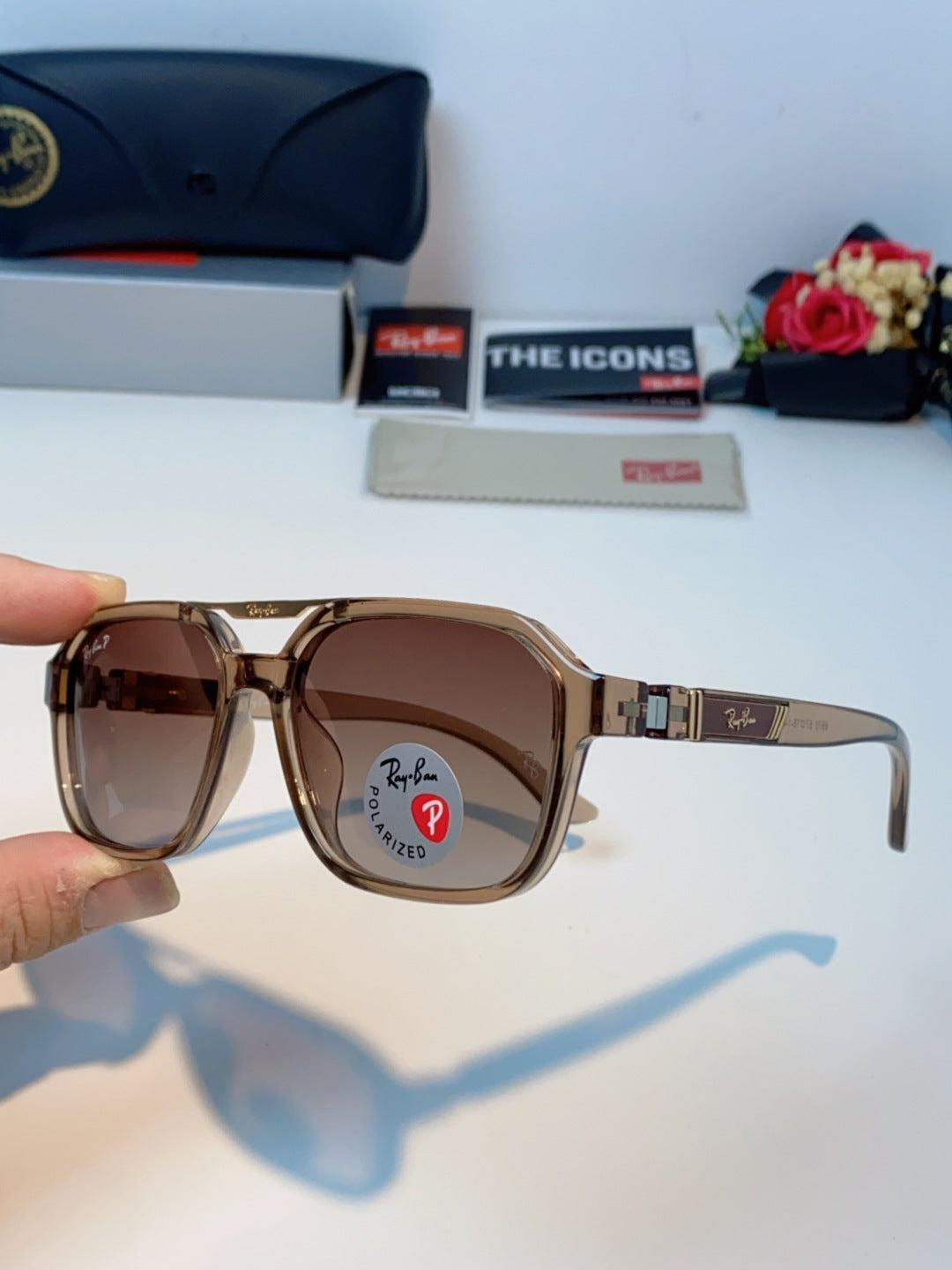 Ray-Ban RB8970 Polarized Square Brown Lens Sunglasses for Men & Women - detail image 6