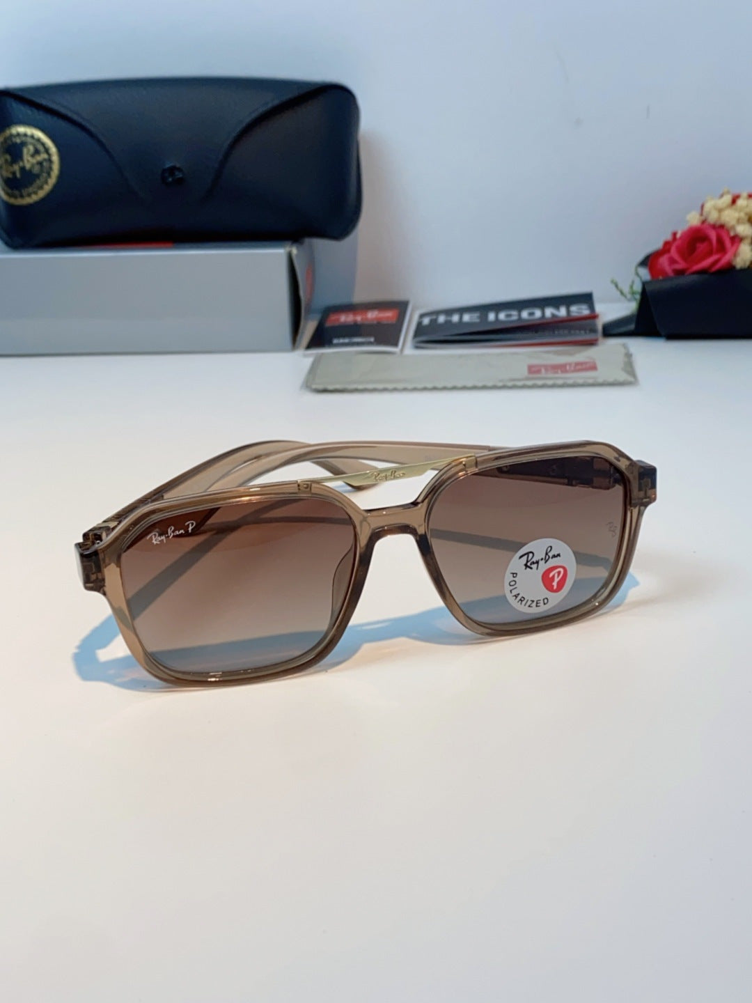 Ray-Ban RB8970 Polarized Square Brown Lens Sunglasses for Men & Women - detail image 2