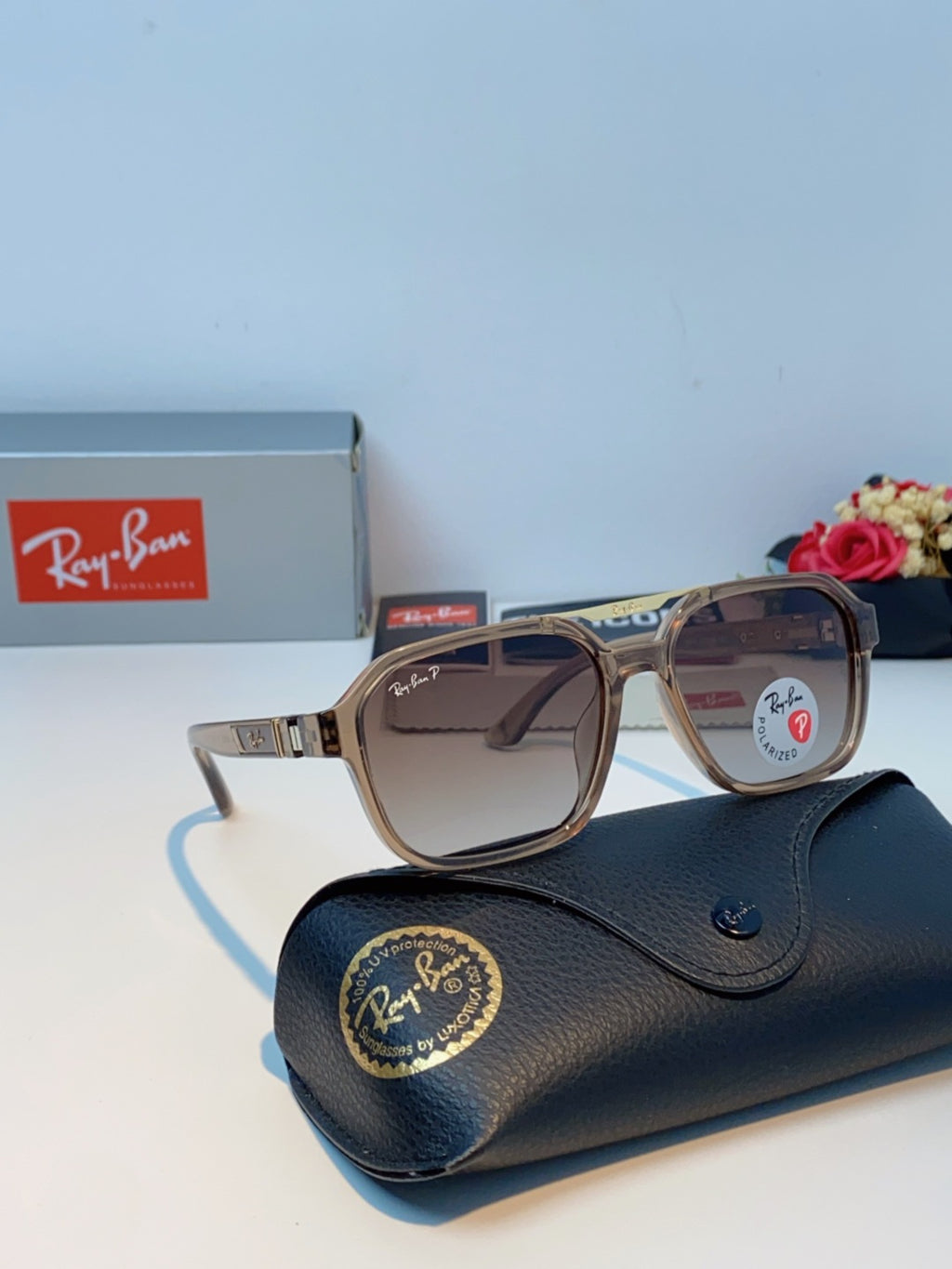 Ray-Ban RB8970 Polarized Square Brown Lens Sunglasses for Men & Women - detail image 10