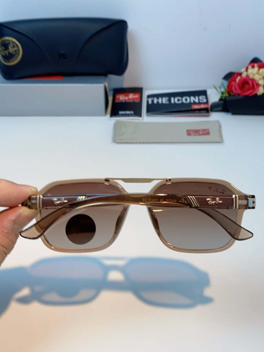 Ray-Ban RB8970 Polarized Square Brown Lens Sunglasses for Men & Women - detail image 5