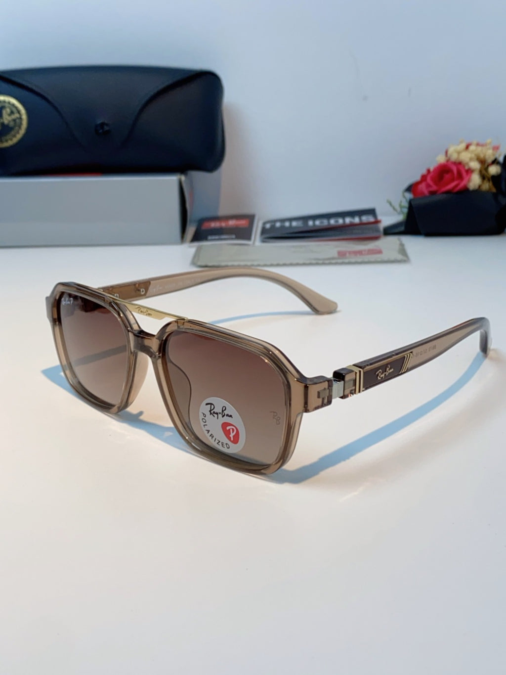 Ray-Ban RB8970 Polarized Square Brown Lens Sunglasses for Men & Women