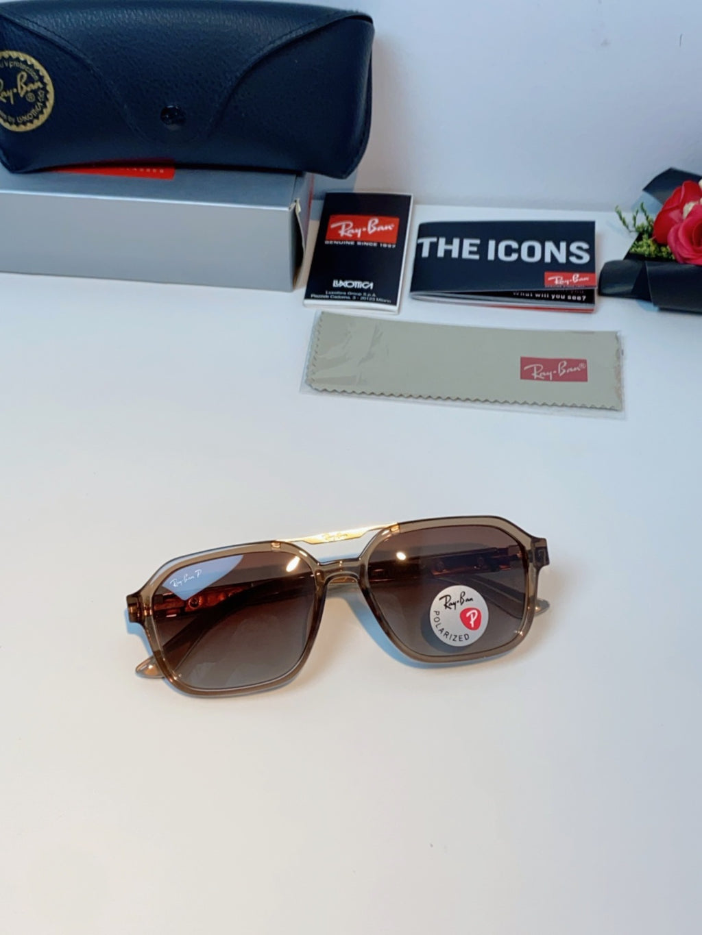 Ray-Ban RB8970 Polarized Square Brown Lens Sunglasses for Men & Women - detail image 9