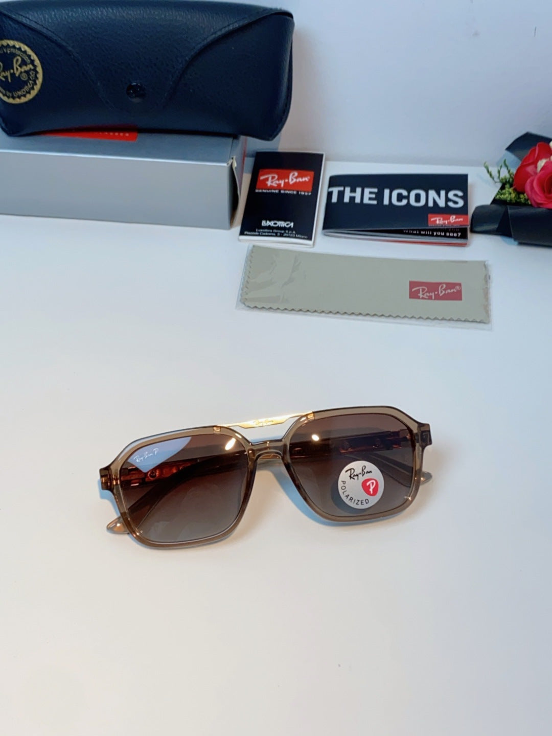 Ray-Ban RB8970 Polarized Square Brown Lens Sunglasses for Men & Women - detail image 9
