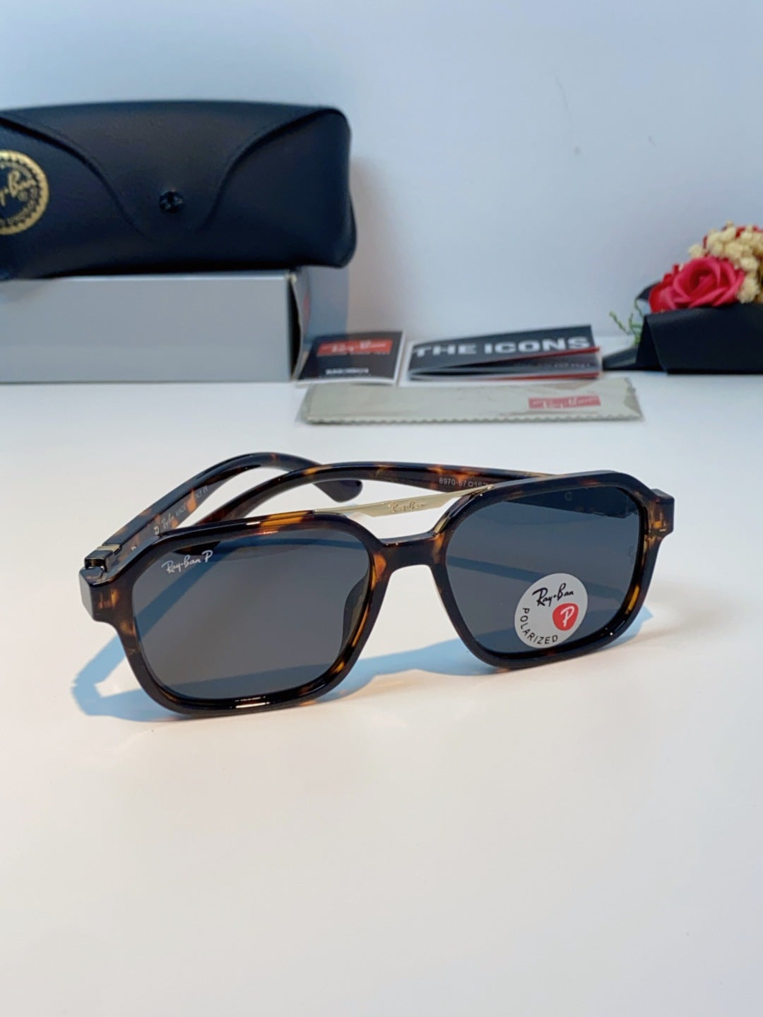 Ray-Ban RB8970 Polarized Square Black Lens Sunglasses for Men & Women - 433137 - detail image 2