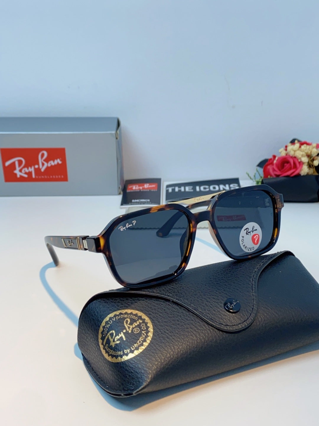Ray-Ban RB8970 Polarized Square Black Lens Sunglasses for Men & Women - 433137 - detail image 10
