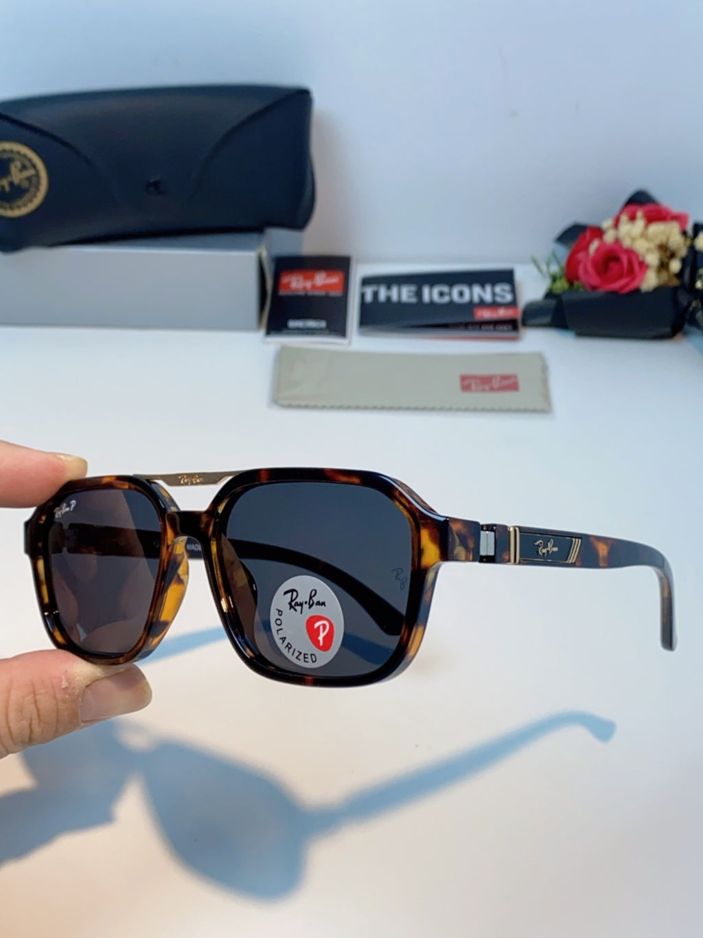 Ray-Ban RB8970 Polarized Square Black Lens Sunglasses for Men & Women - 433137 - detail image 6