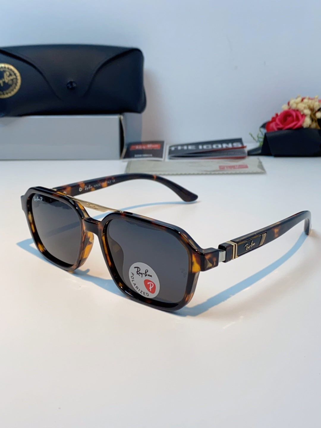 Ray-Ban RB8970 Polarized Square Black Lens Sunglasses for Men & Women - 433137