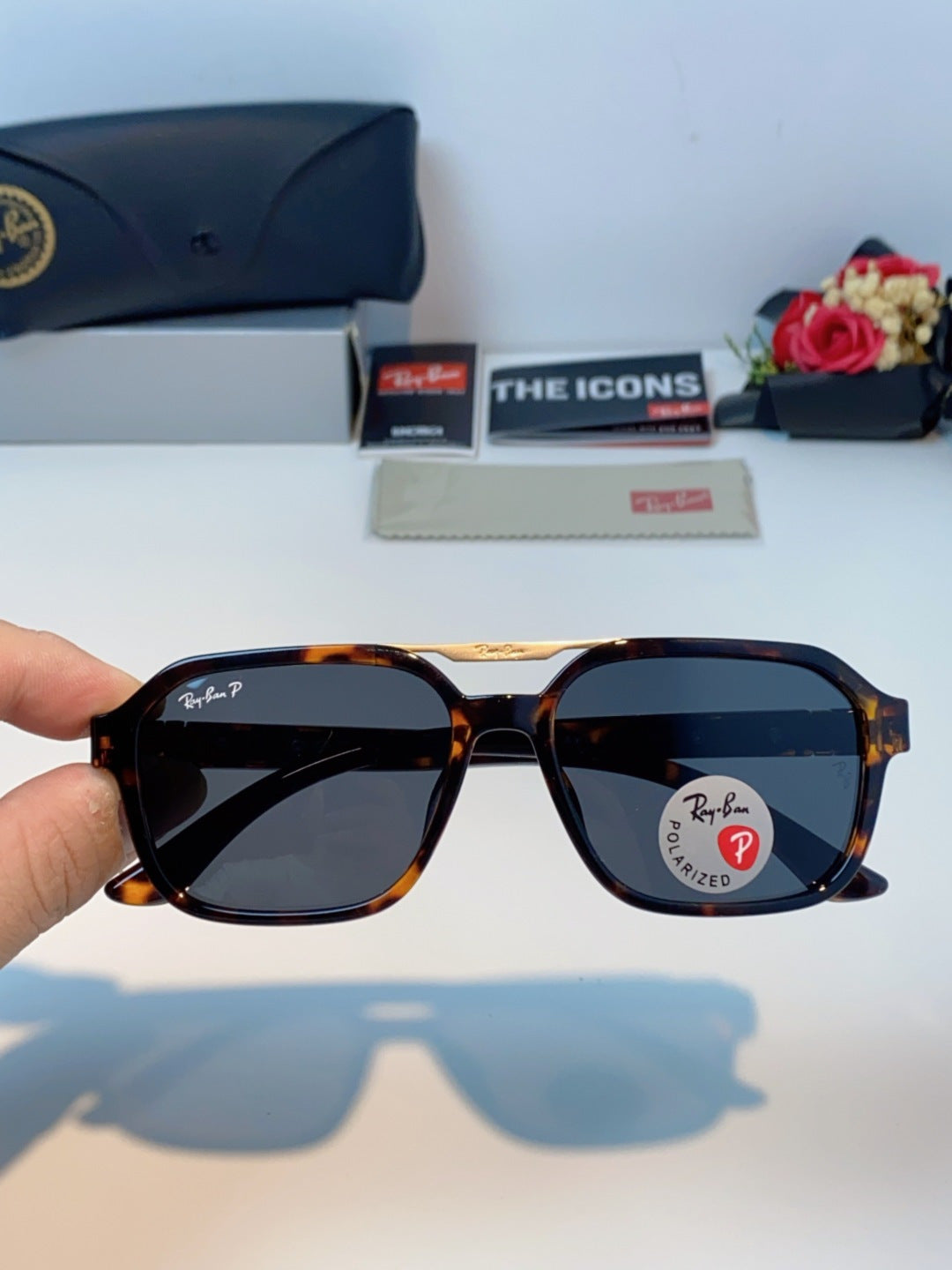 Ray-Ban RB8970 Polarized Square Black Lens Sunglasses for Men & Women - 433137 - detail image 4
