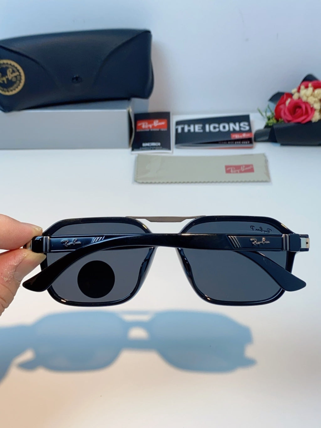 Ray-Ban RB8970 Polarized Square Black Lens Sunglasses for Men & Women - detail image 5