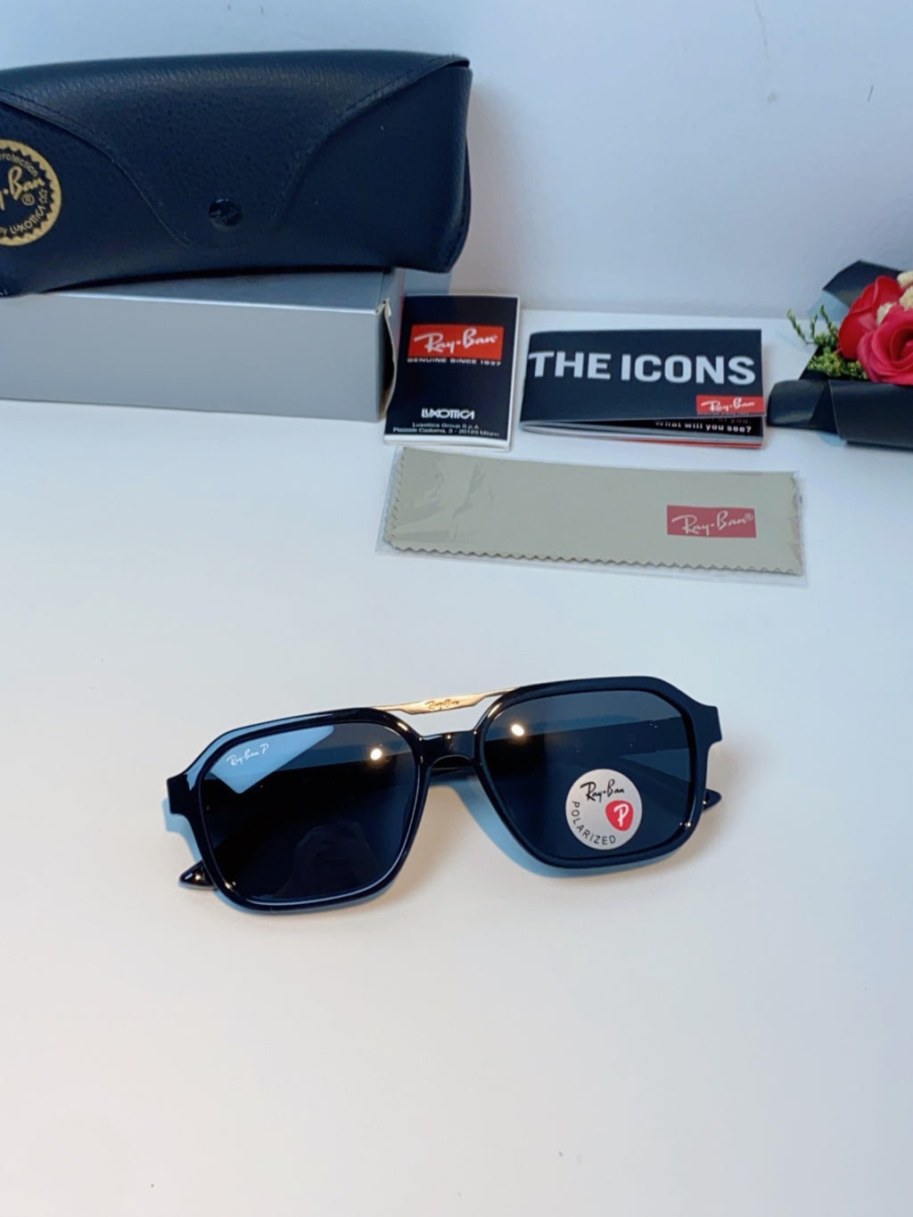 Ray-Ban RB8970 Polarized Square Black Lens Sunglasses for Men & Women - detail image 9