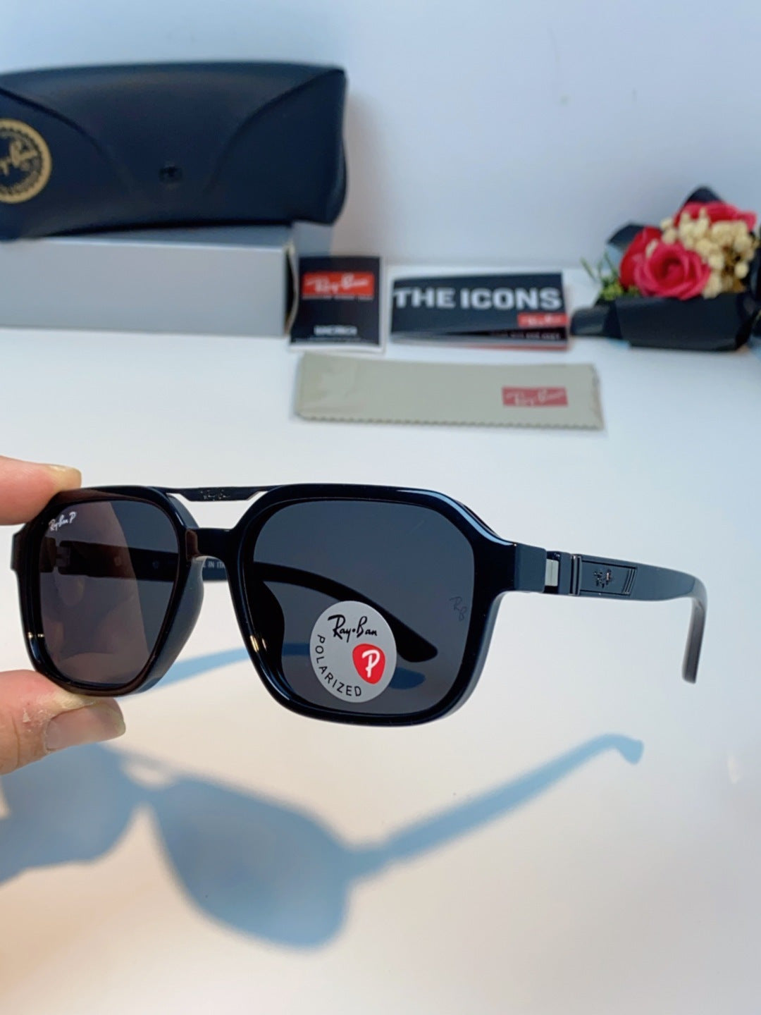Ray-Ban RB8970 Polarized Square Black Lens Sunglasses for Men & Women - detail image 6