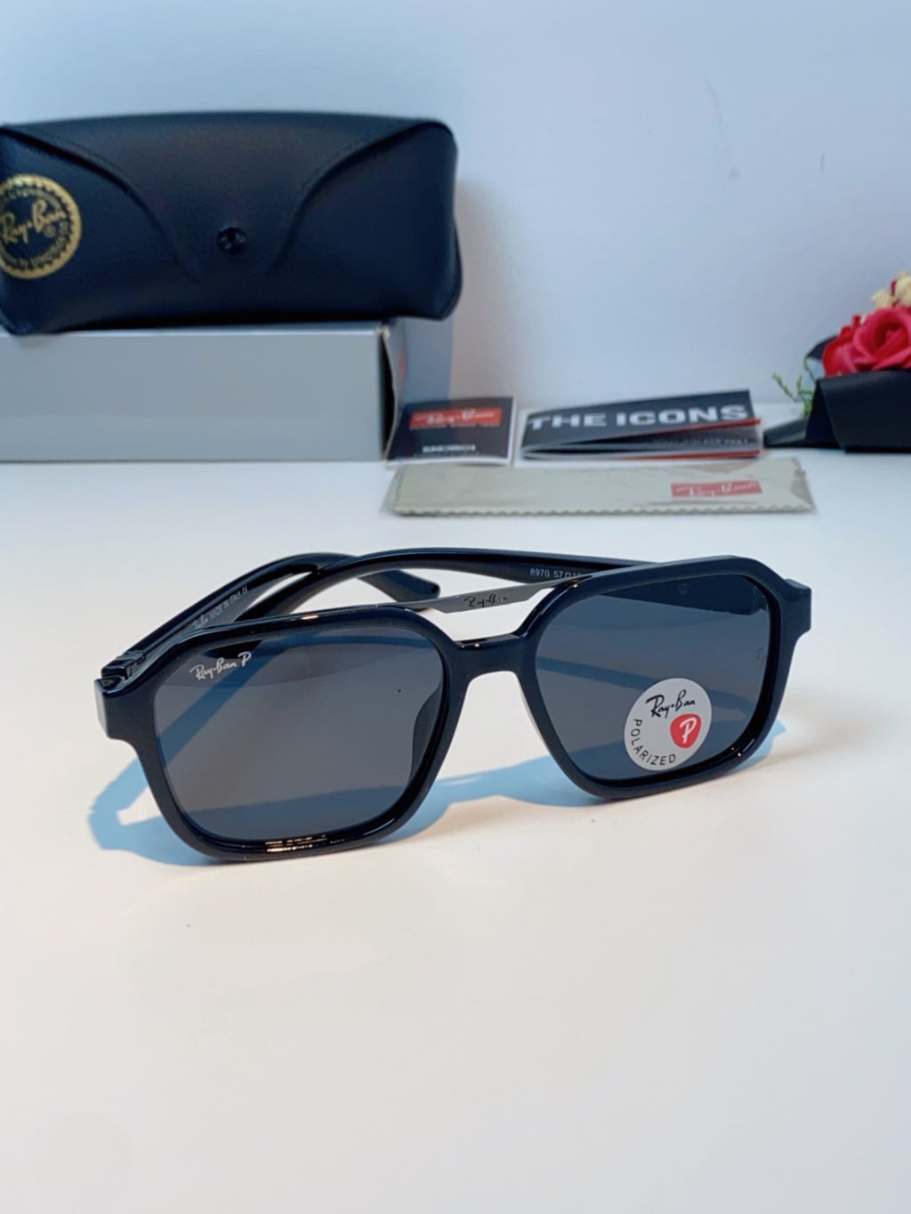 Ray-Ban RB8970 Polarized Square Black Lens Sunglasses for Men & Women - detail image 2