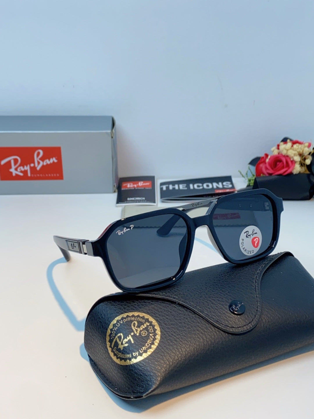 Ray-Ban RB8970 Polarized Square Black Lens Sunglasses for Men & Women - detail image 10