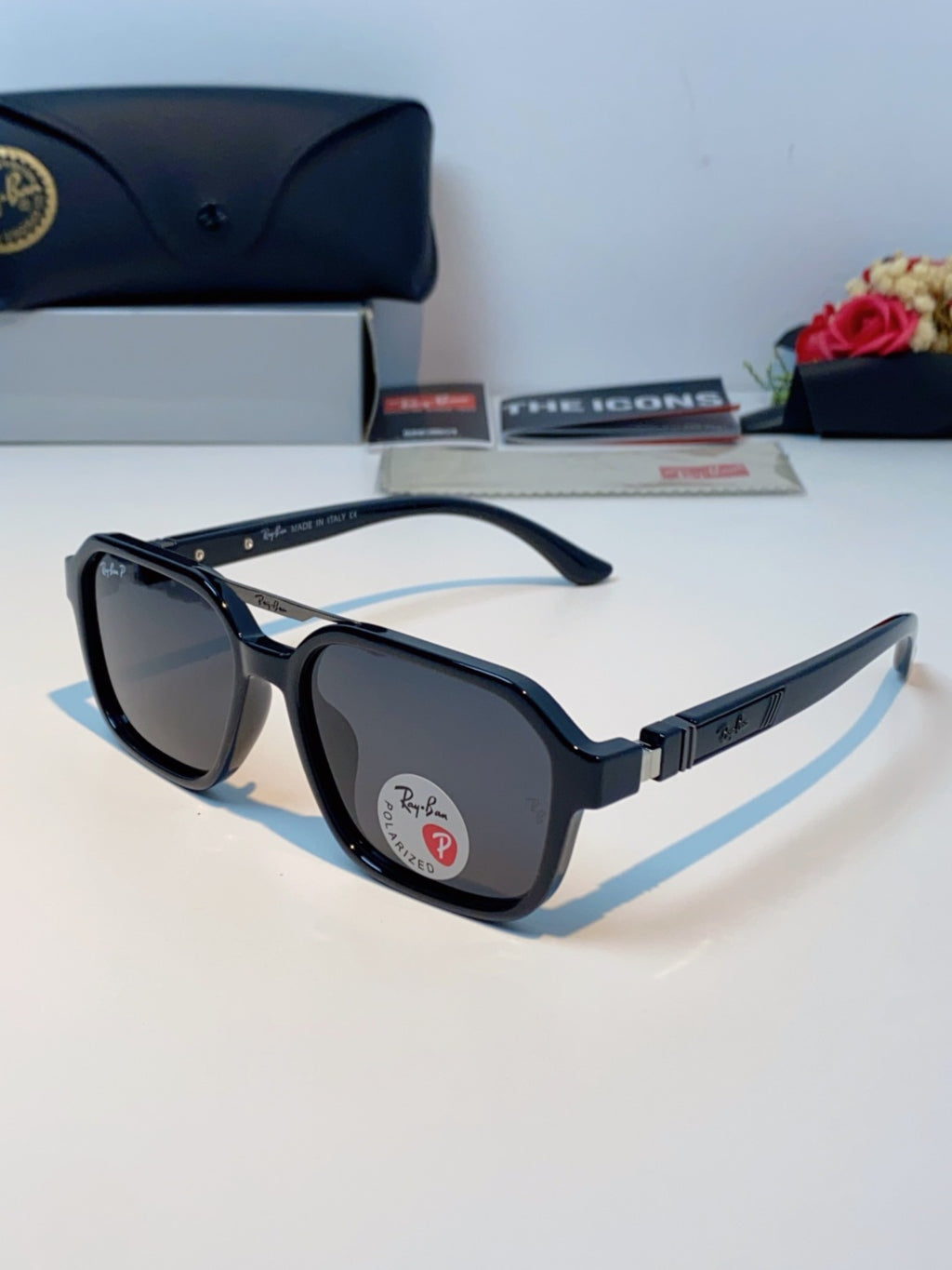 Ray-Ban RB8970 Polarized Square Black Lens Sunglasses for Men & Women