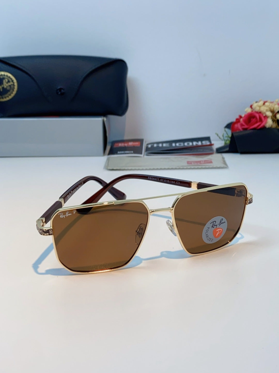 Ray-Ban RB58477 Polarized Oversized Brown Lens Sunglasses for Men & Women - detail image 2