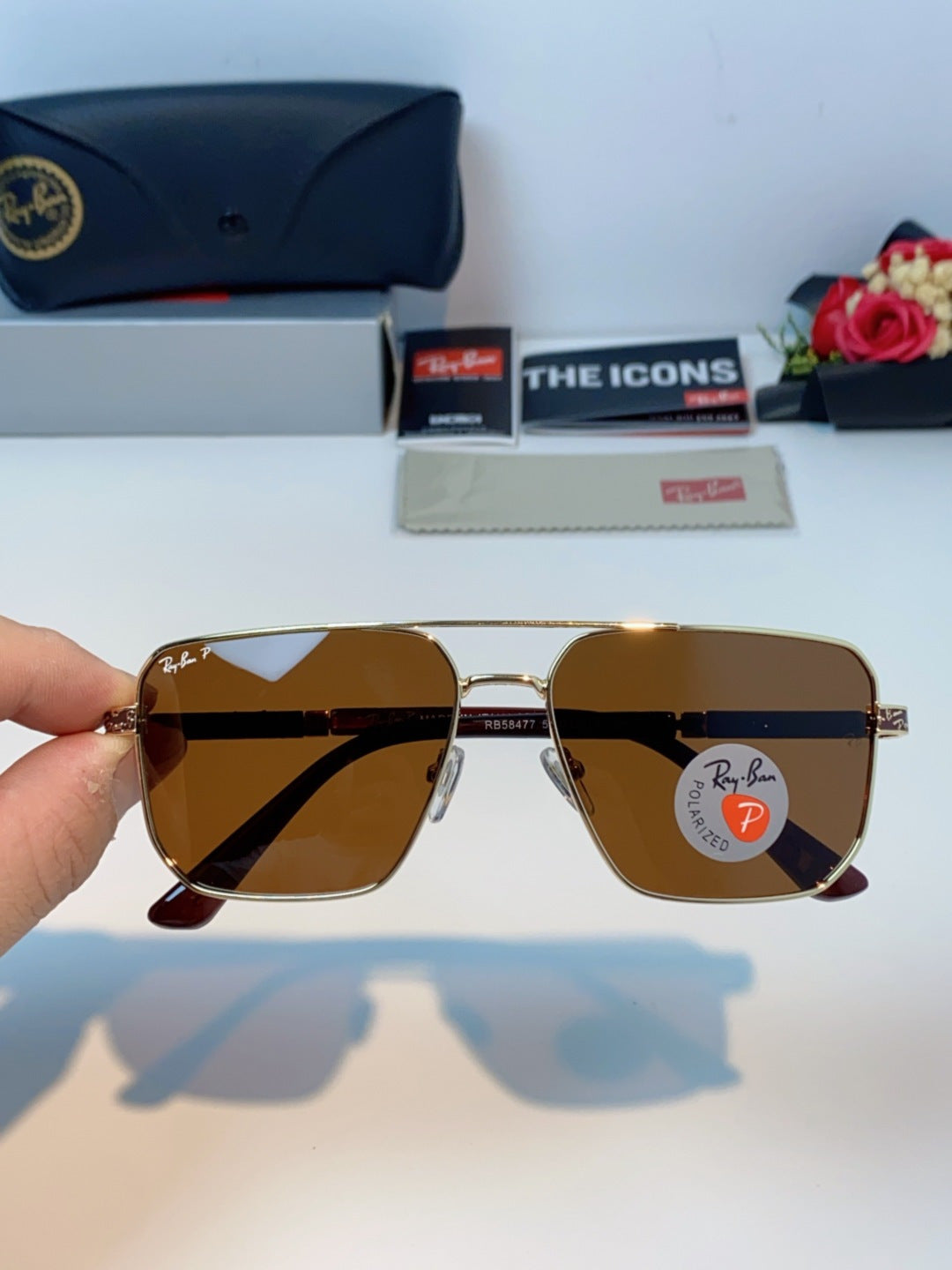 Ray-Ban RB58477 Polarized Oversized Brown Lens Sunglasses for Men & Women - detail image 4