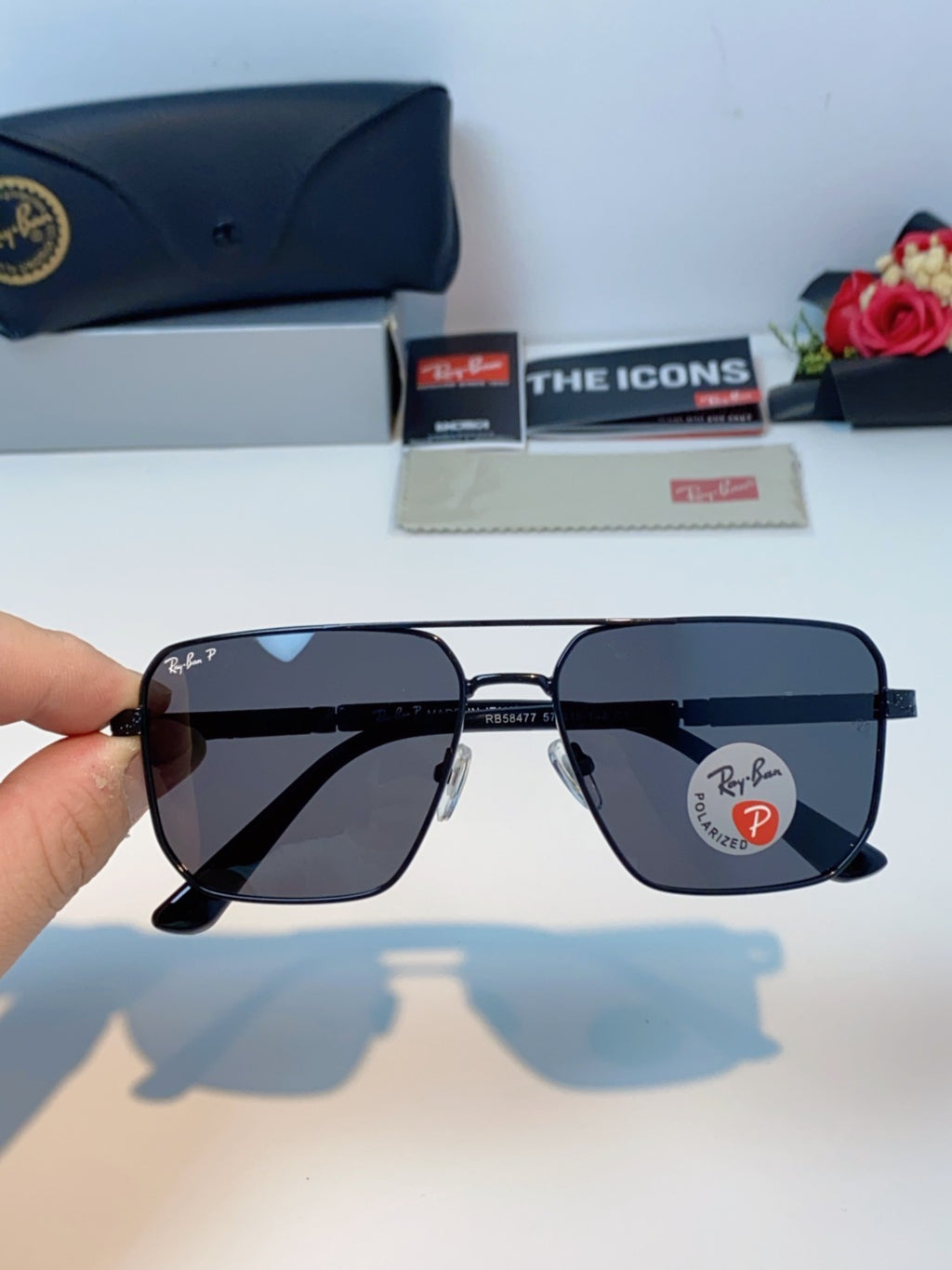 Ray-Ban RB58477 Polarized Oversized Black Lens Sunglasses for Men & Women - detail image 4