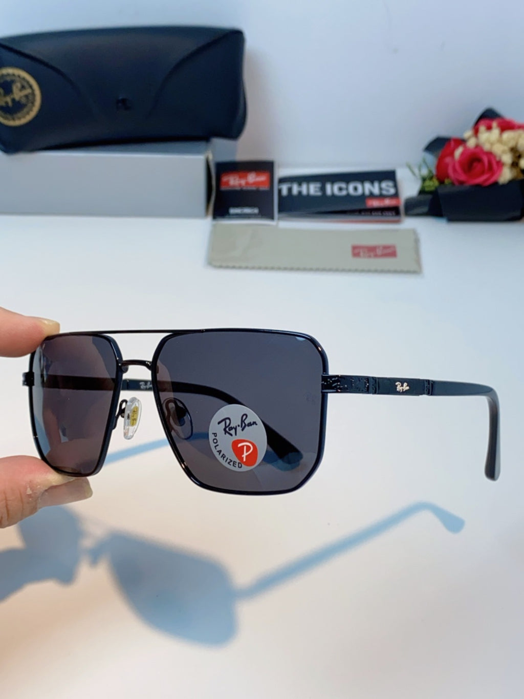 Ray-Ban RB58477 Polarized Oversized Black Lens Sunglasses for Men & Women - detail image 6