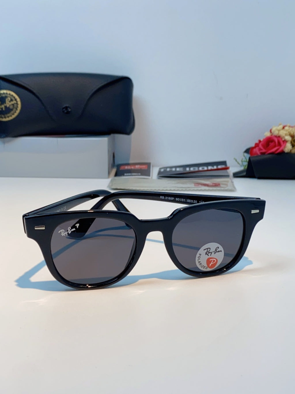 Ray-Ban RB2168P Polarized Square Black Lens Sunglasses for Men & Women - detail image 2