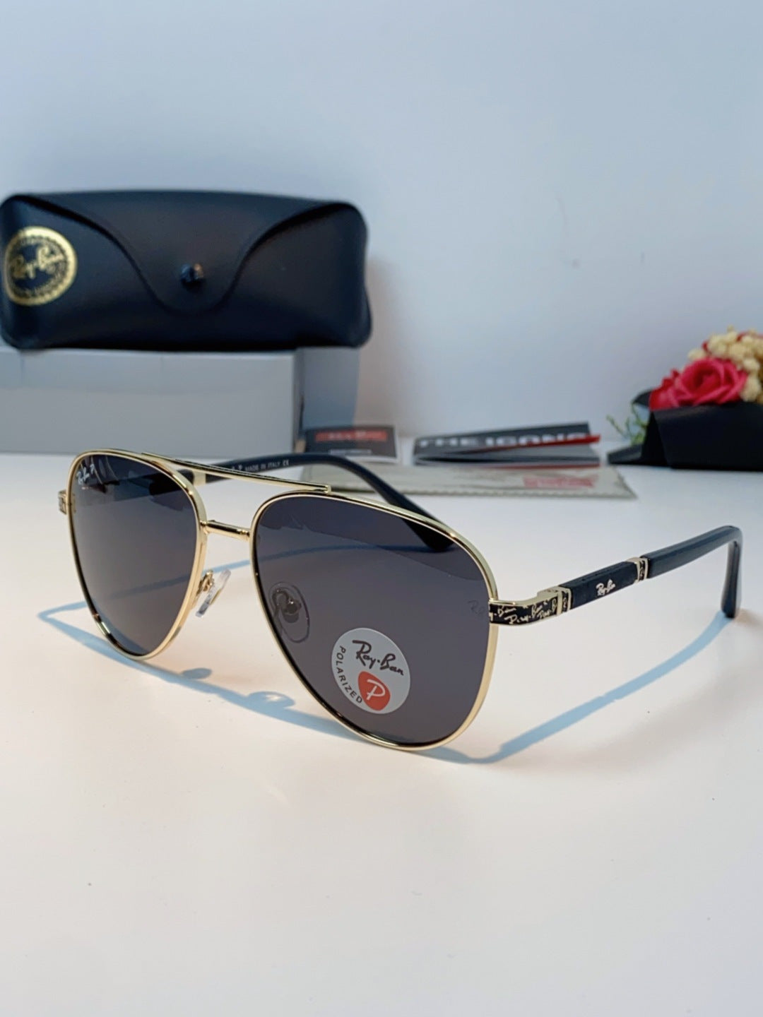 Ray-Ban RB58517 Polarized Aviator Black Lens Sunglasses for Men & Wom - 358981