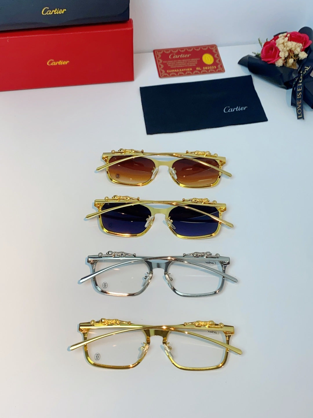 Cartier Blue-Light Square Brown Lens Sunglasses for Men & Women - detail image 12