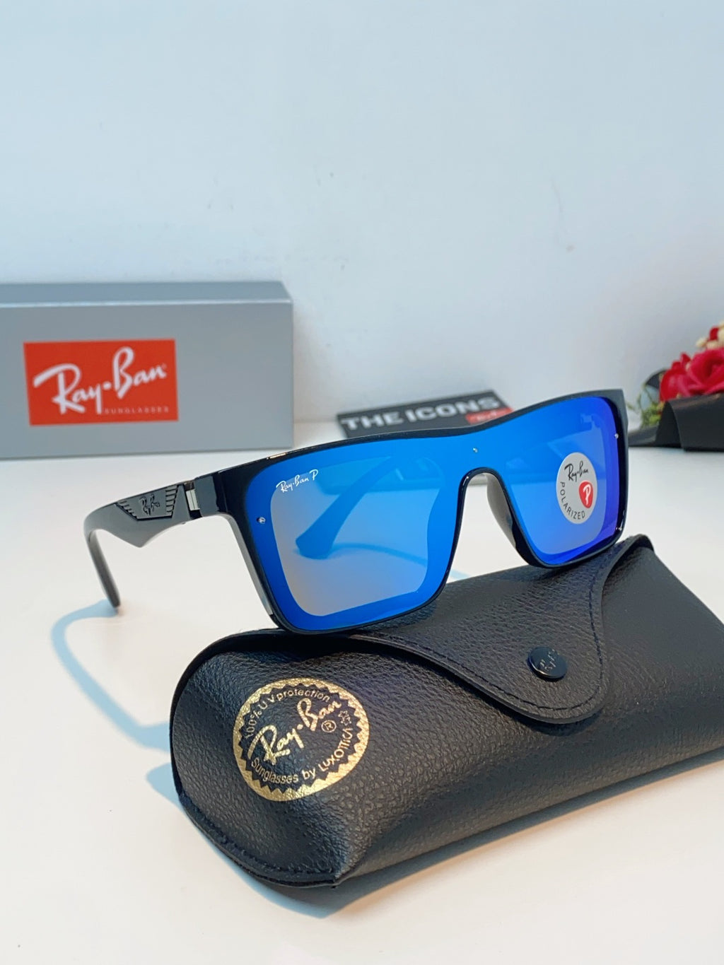 Ray-Ban RB8957 Polarized Oversized Blue Lens Sunglasses for Men & Women - detail image 10