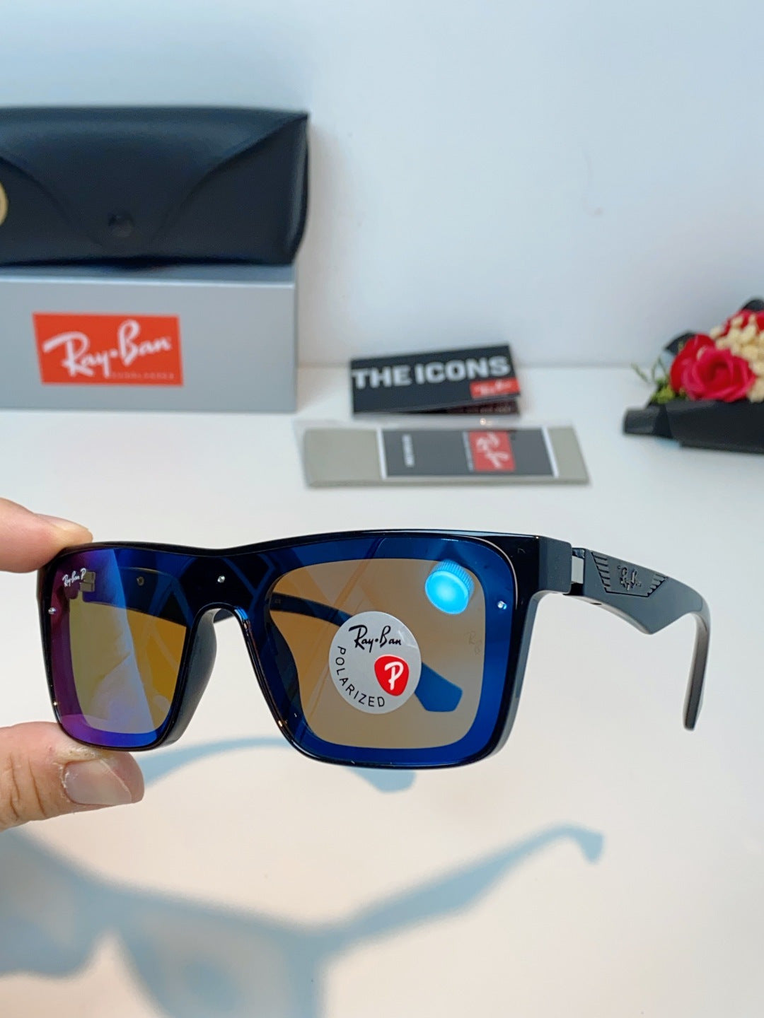 Ray-Ban RB8957 Polarized Oversized Blue Lens Sunglasses for Men & Women - detail image 6
