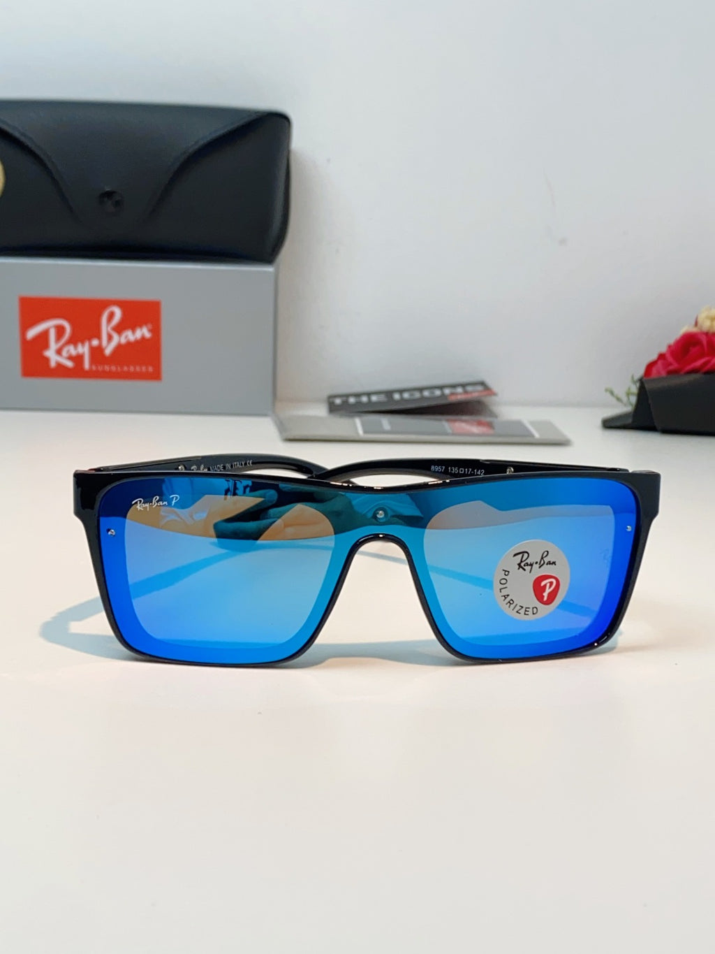 Ray-Ban RB8957 Polarized Oversized Blue Lens Sunglasses for Men & Women - detail image 2