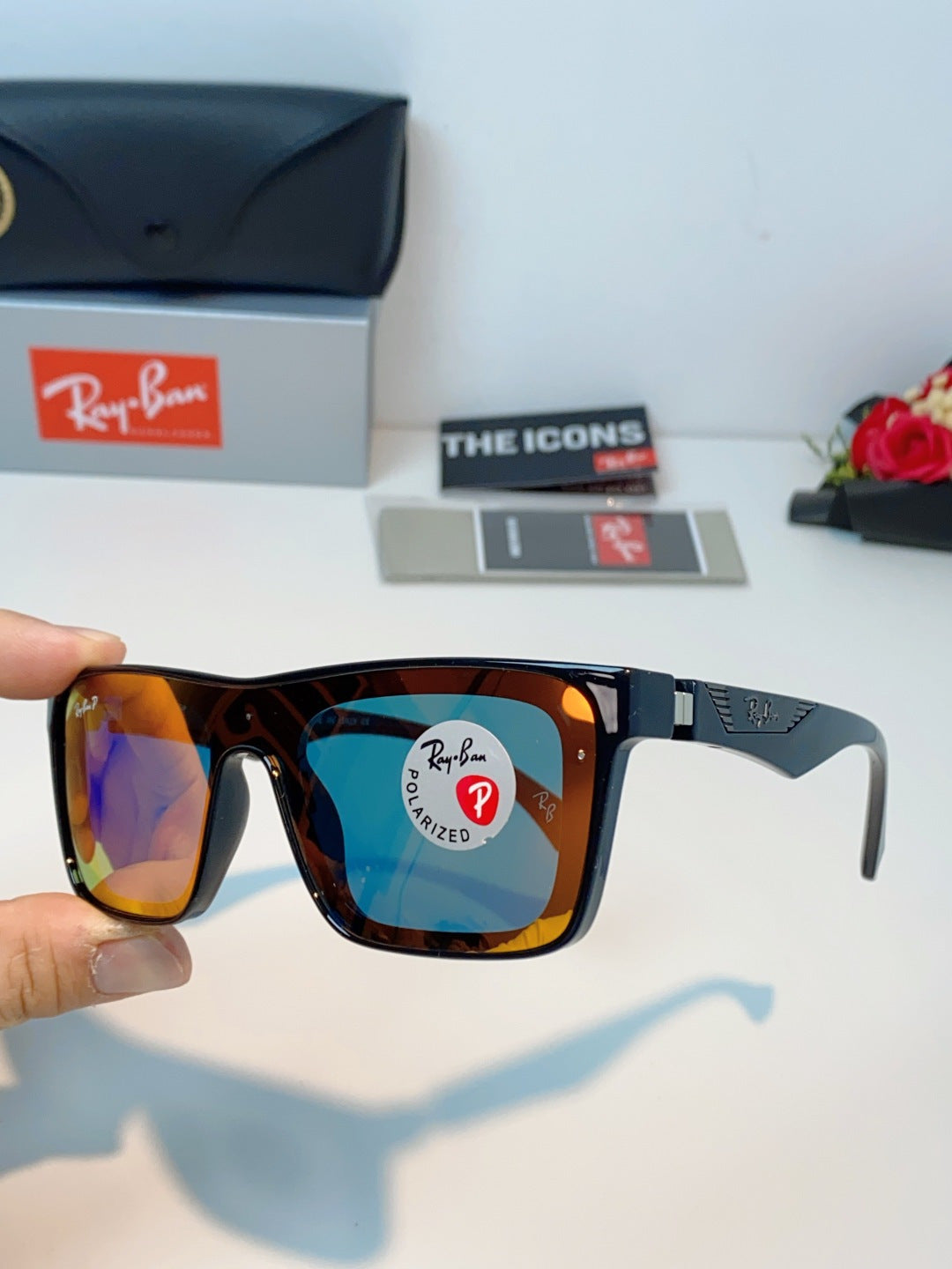 Ray-Ban RB8957 Polarized Oversized Orange Lens Sunglasses for Men & Women - detail image 6