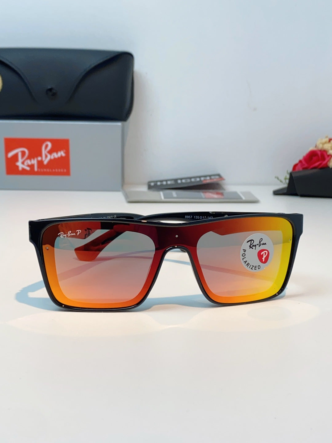 Ray-Ban RB8957 Polarized Oversized Orange Lens Sunglasses for Men & Women - detail image 2
