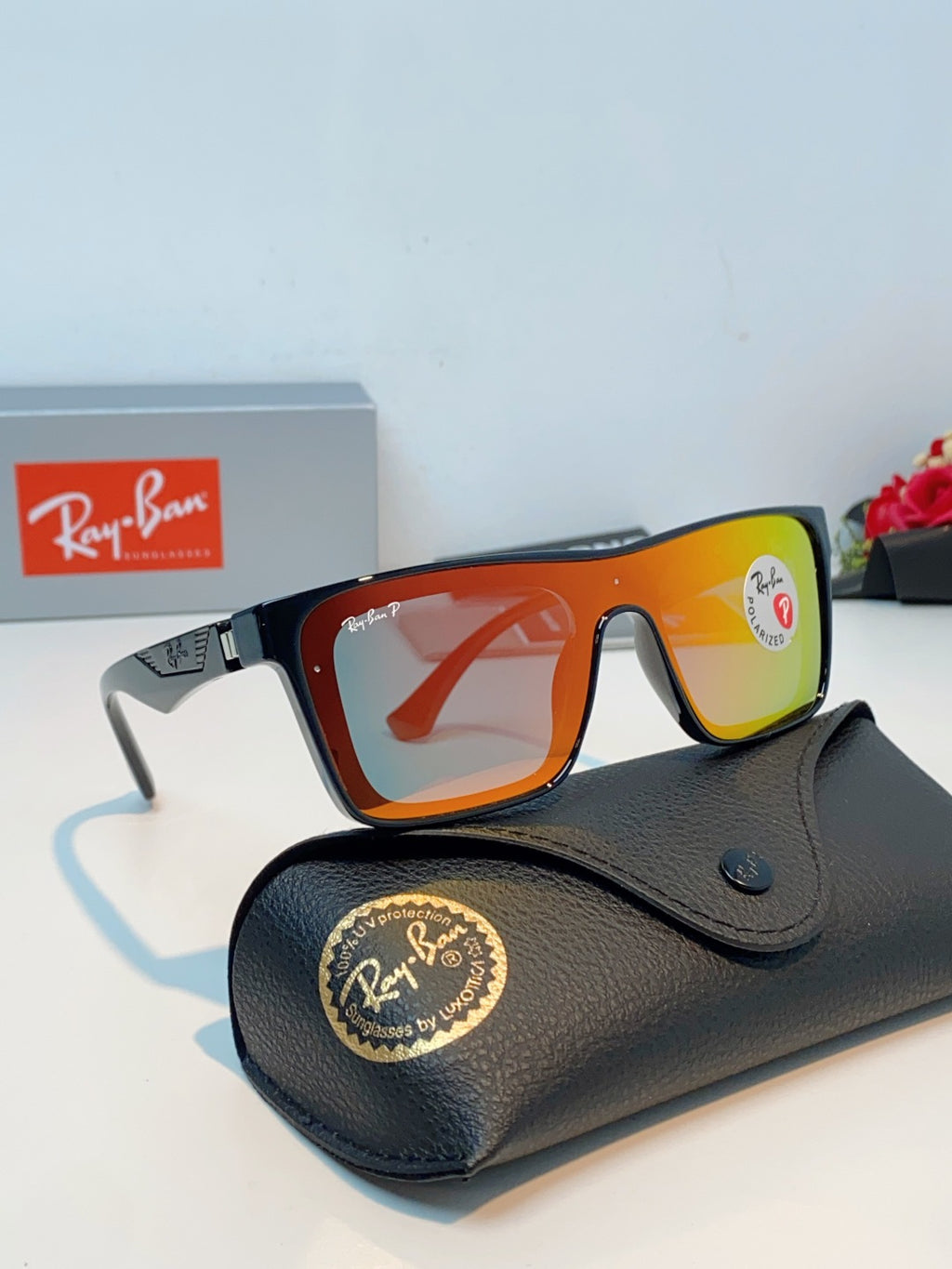 Ray-Ban RB8957 Polarized Oversized Orange Lens Sunglasses for Men & Women - detail image 10