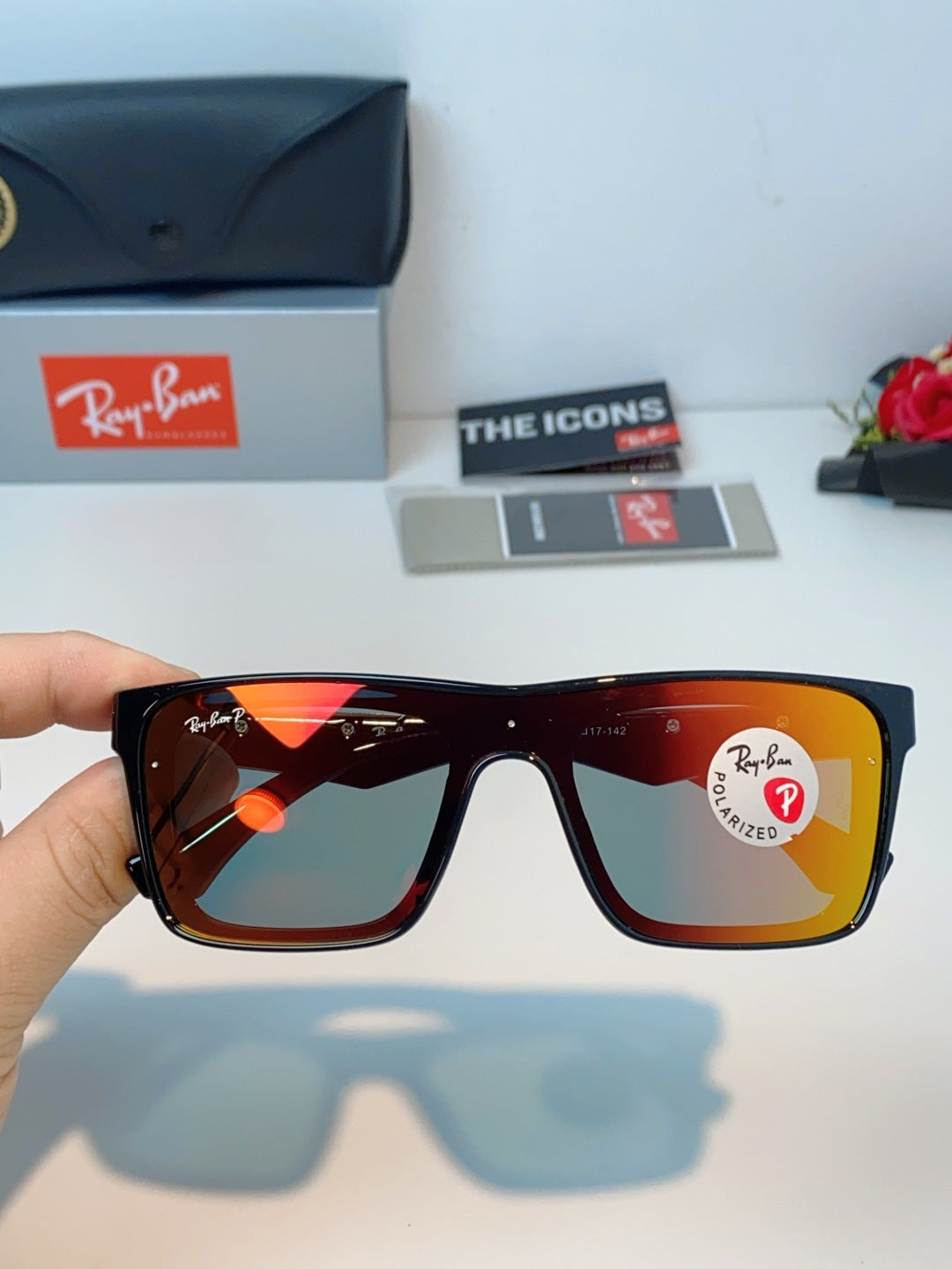Ray-Ban RB8957 Polarized Oversized Orange Lens Sunglasses for Men & Women - detail image 4