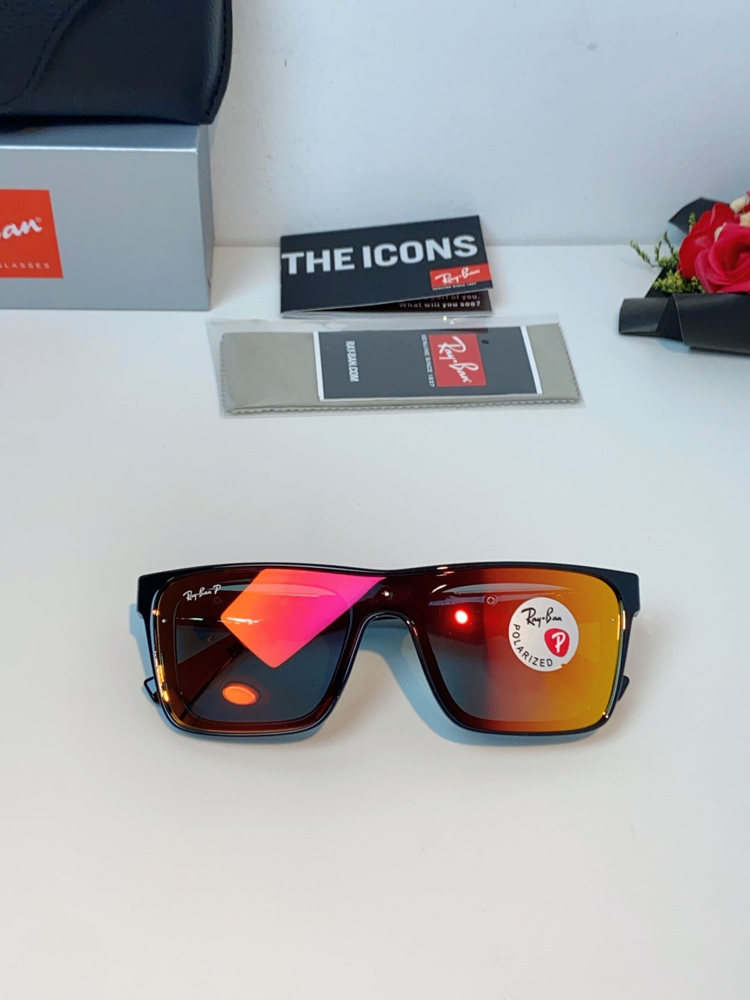 Ray-Ban RB8957 Polarized Oversized Orange Lens Sunglasses for Men & Women - detail image 9