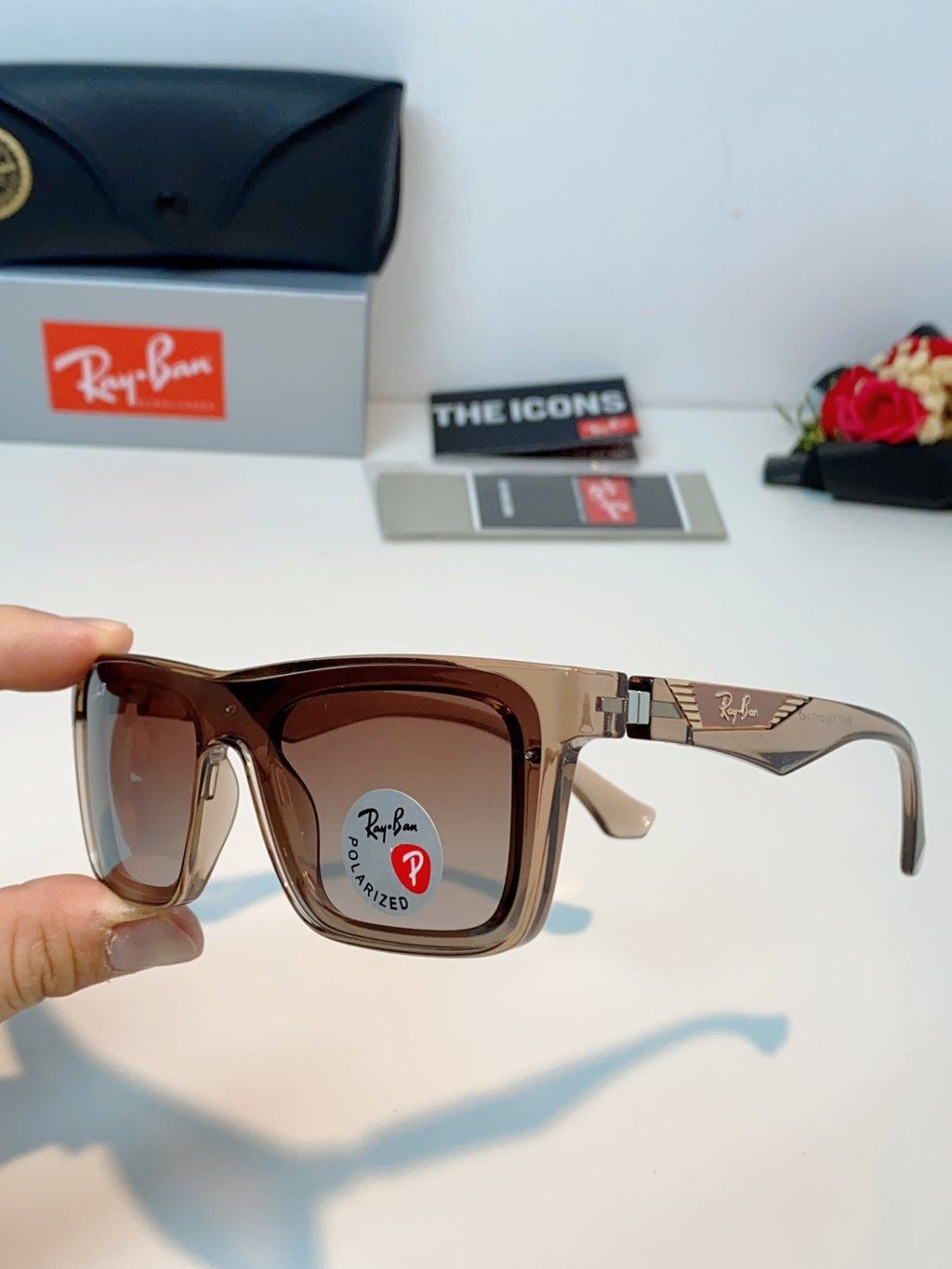 Ray-Ban RB8957 Polarized Oversized Brown Lens Sunglasses for Men & Women - detail image 6