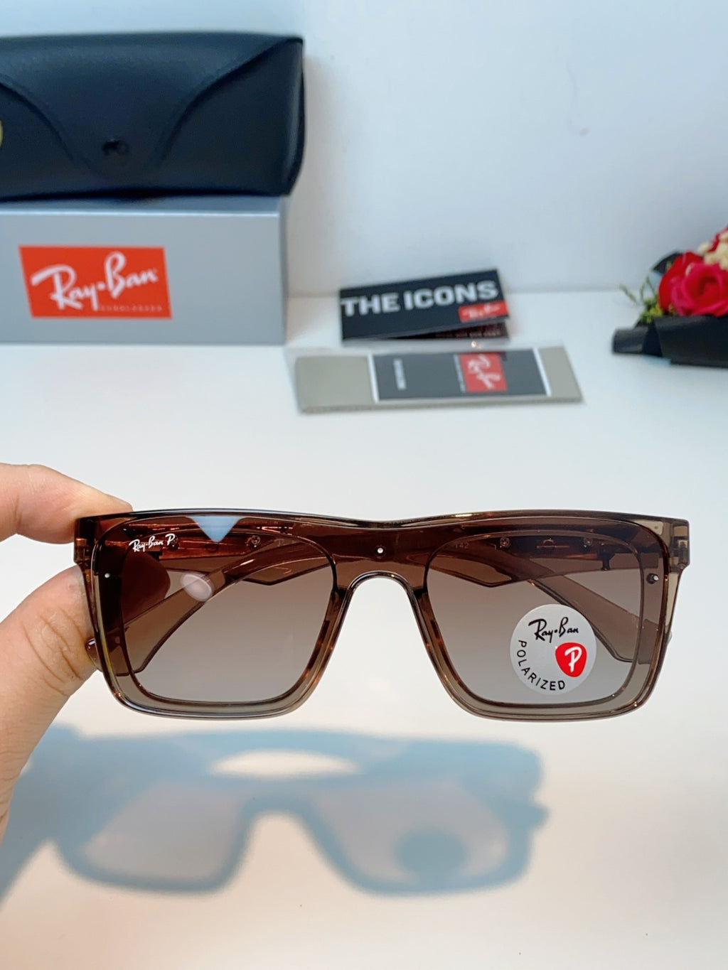 Ray-Ban RB8957 Polarized Oversized Brown Lens Sunglasses for Men & Women - detail image 4