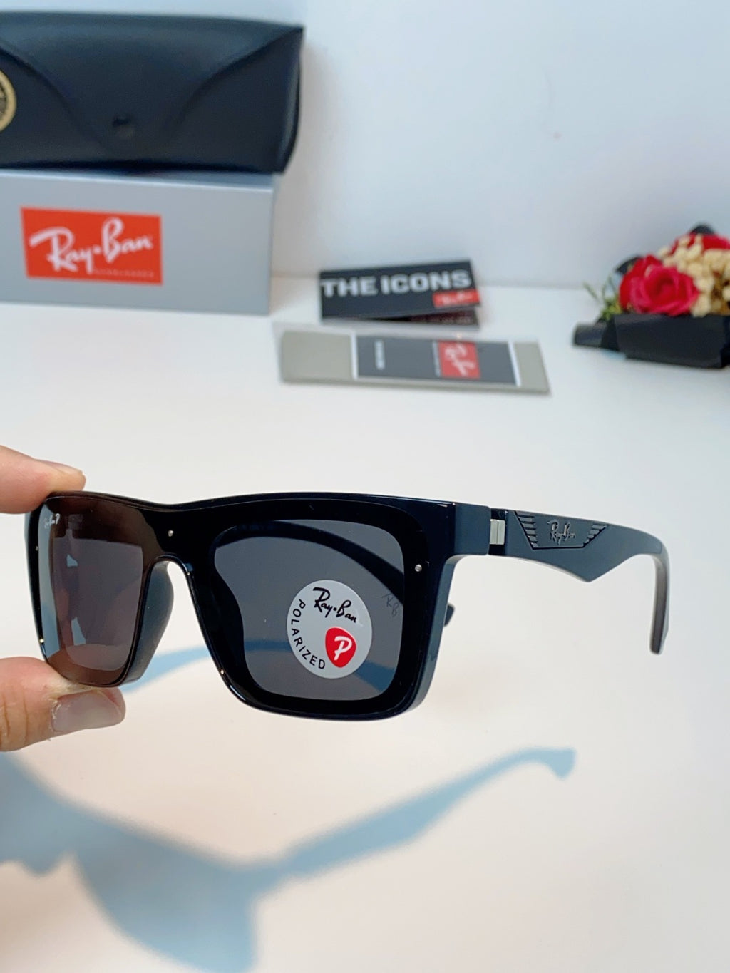 Ray-Ban RB8957 Polarized Oversized Black Lens Sunglasses for Men & Women - detail image 6