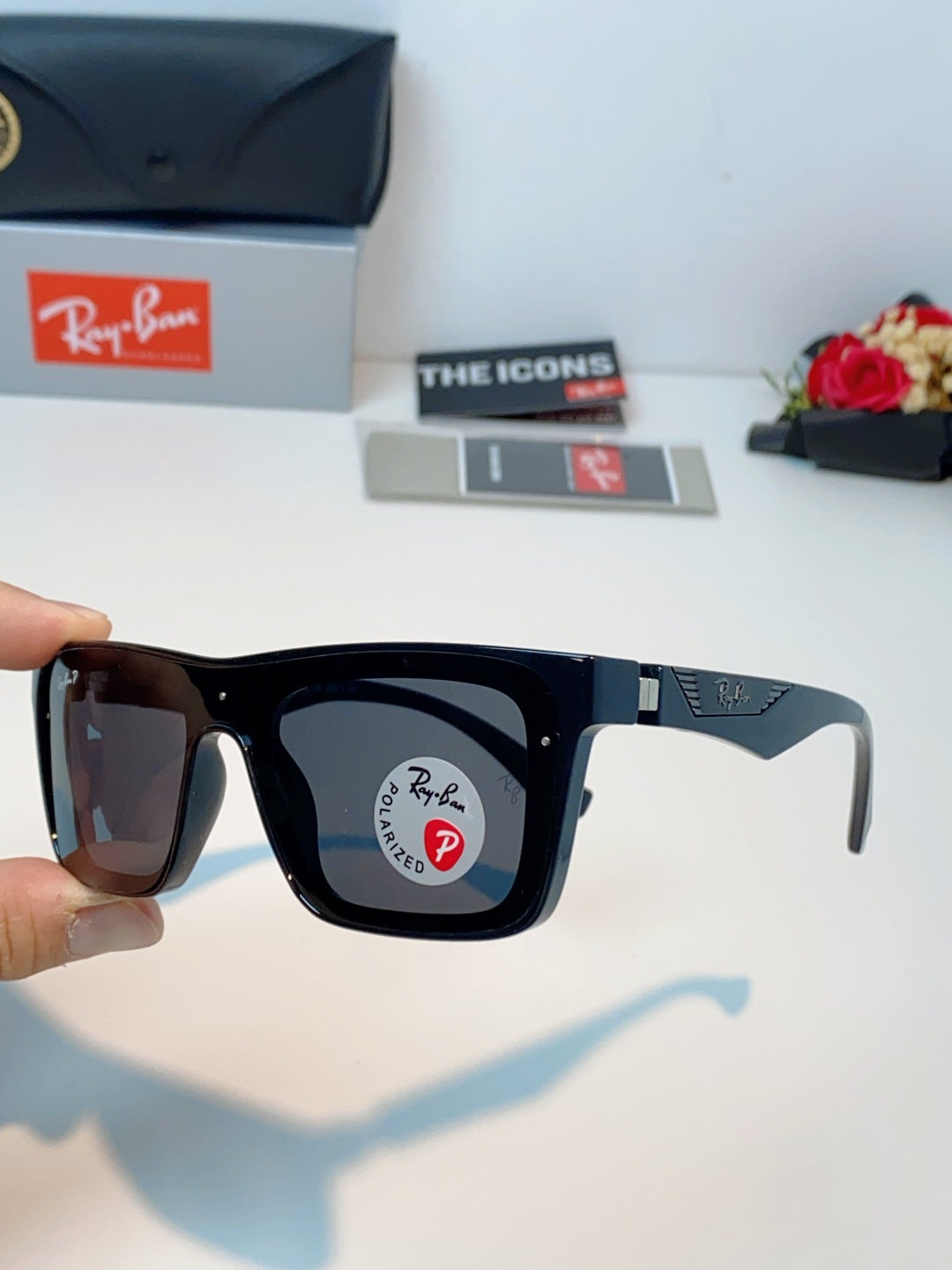 Ray-Ban RB8957 Polarized Oversized Black Lens Sunglasses for Men & Women - detail image 6