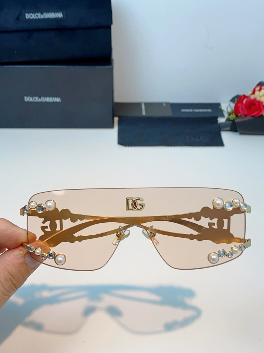 Dolce & Gabbana DG2323 Metal Oversized Gold Lens Sunglasses for Men & Women - detail image 4